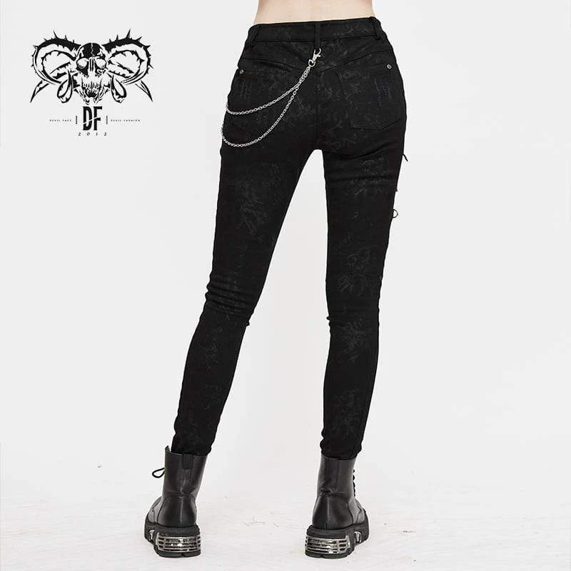 Frauen Punk Zip Strappy Chains Hosen