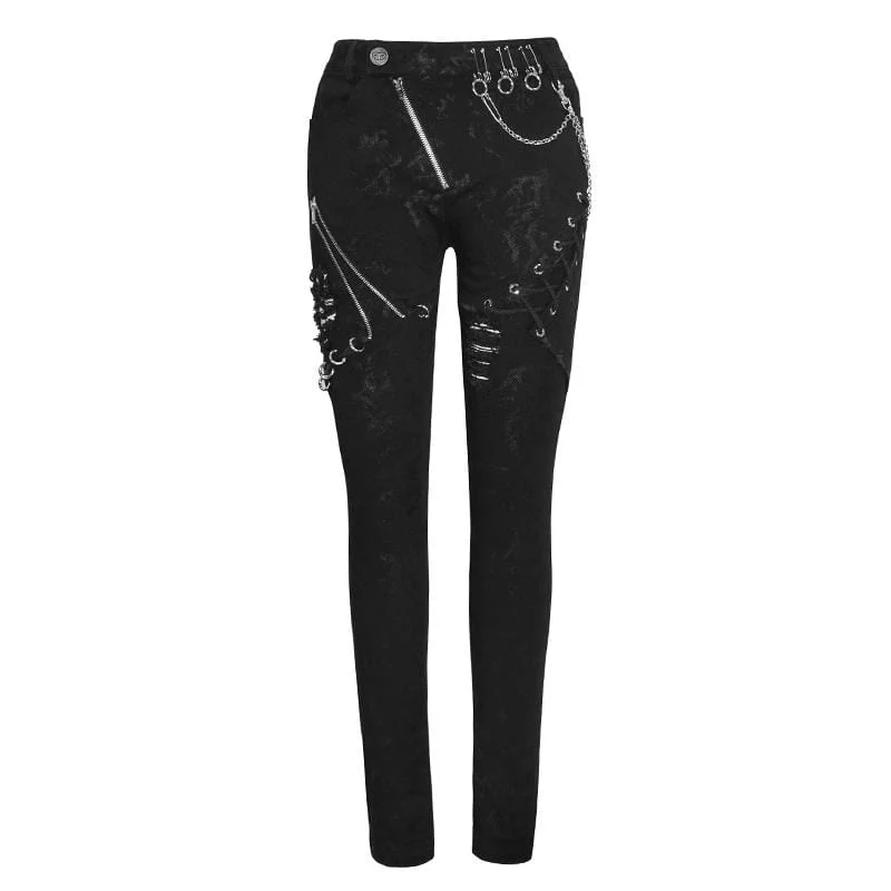 Frauen Punk Zip Strappy Chains Hosen