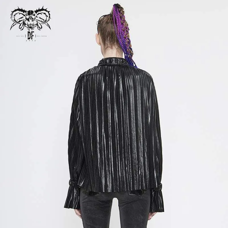 Damen Gothic Black Shimmer Long Ruffle Sleeved Shirts