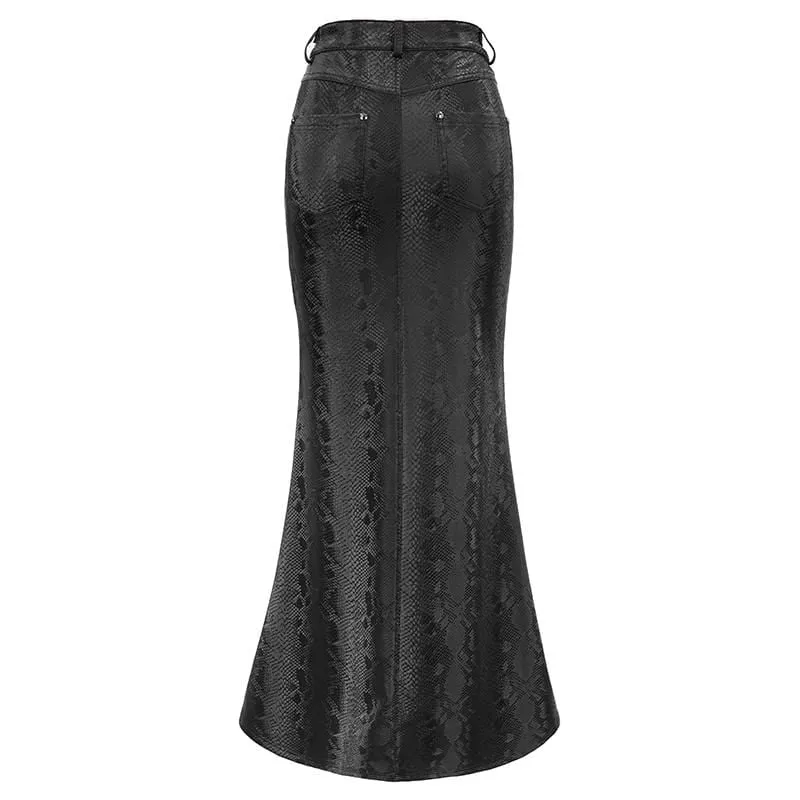 Damen Gothic Black Snakeskin Seitenschlitze Maxiröcke