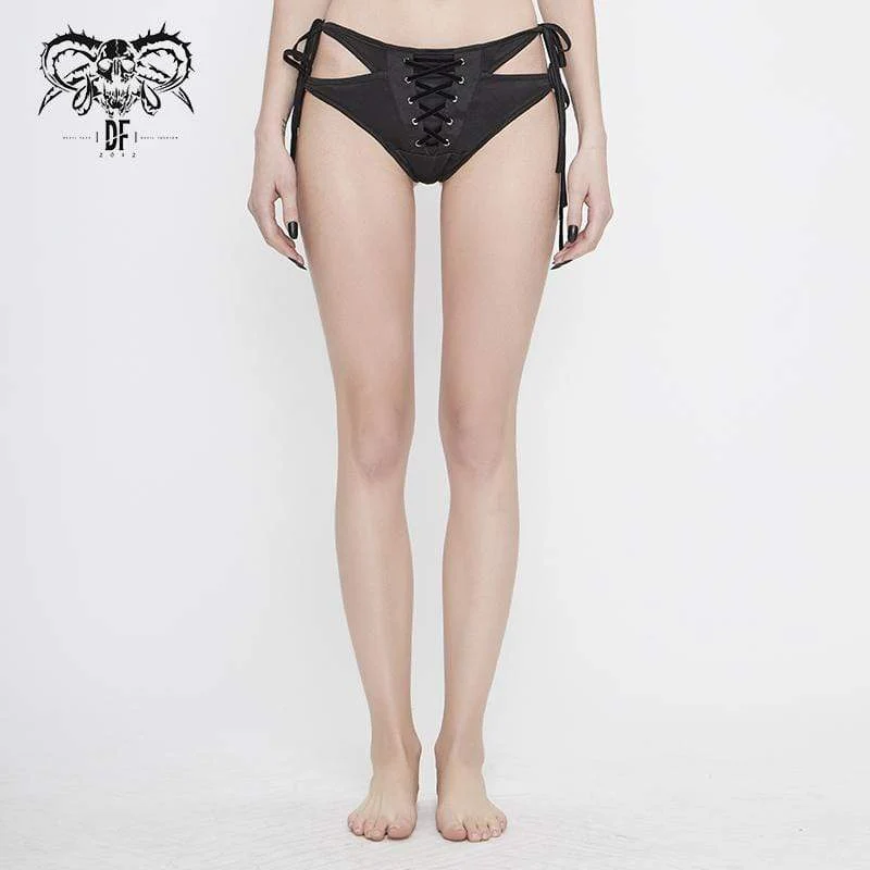 Damen Gothic Black Schnürung Detaillierte Bikini-Hosen