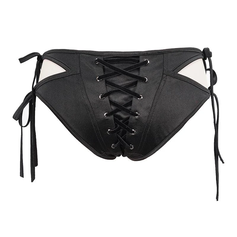 Damen Gothic Black Schnürung Detaillierte Bikini-Hosen