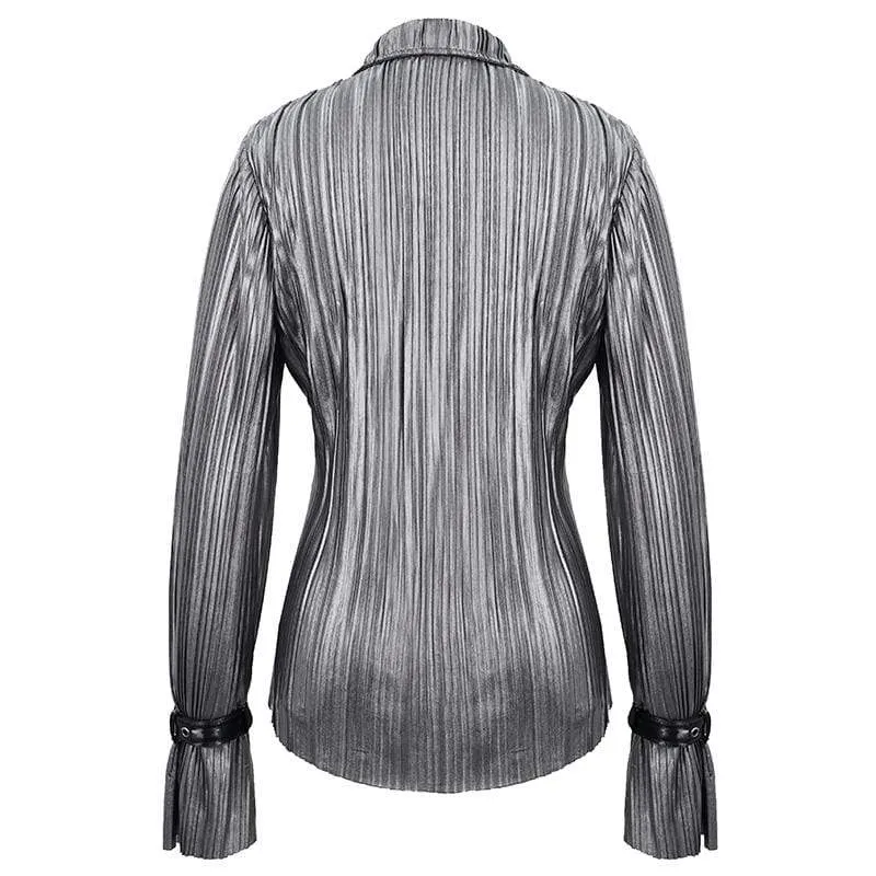 Damen Gothic Silver Shimmer Langarmhemden mit Rüschenärmeln