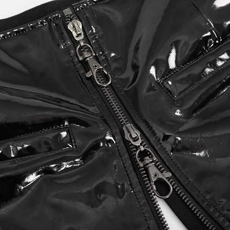 Damen Gothic Black Net Inset Sexy PU Ledershorts