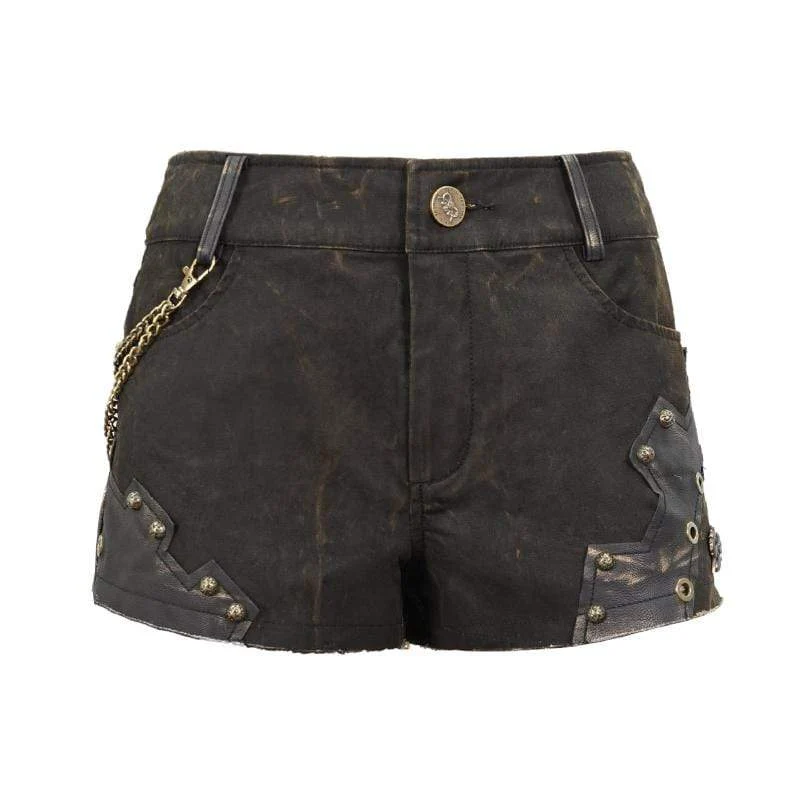 Damen Gothic Schwarz und Kupfernieten Nieten Shorts