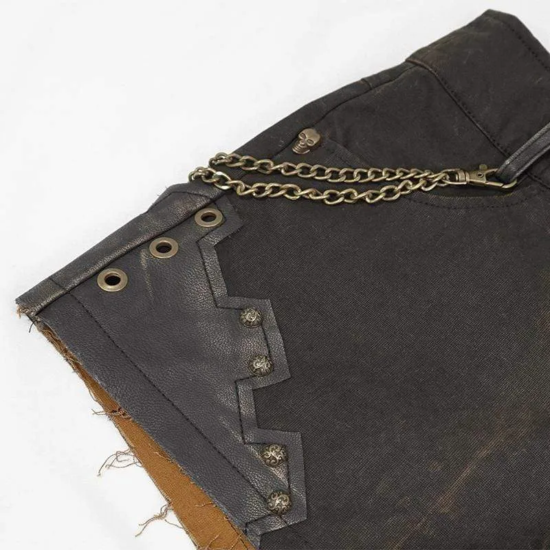 Damen Gothic Schwarz und Kupfernieten Nieten Shorts