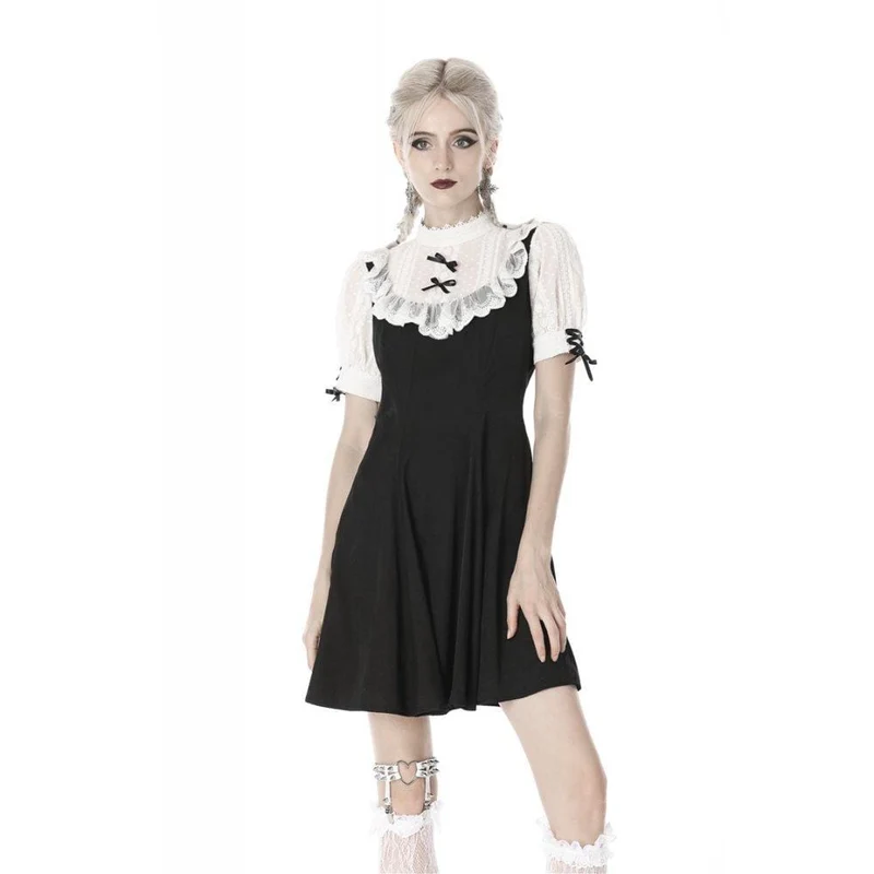 Damen Gothic Stand Kragen Lolita Doll Midi Kleider