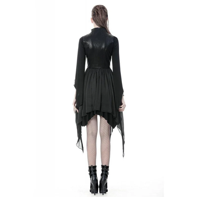 Frauen Punk Chiffon ärmellose ausgehöhlte Brust unregelmäßige Saum Jacken