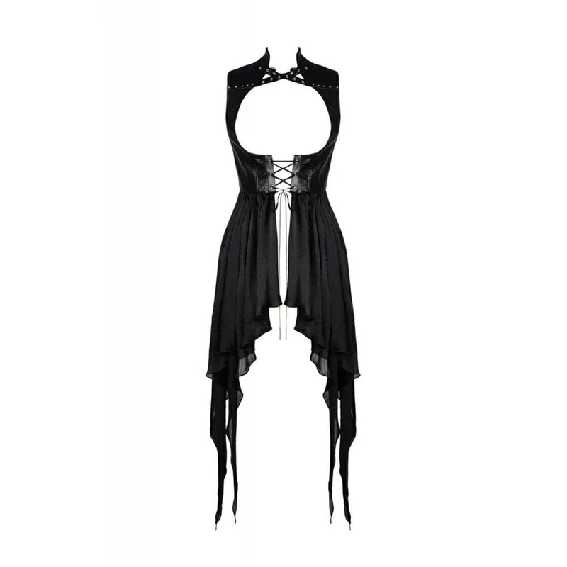 Frauen Punk Chiffon ärmellose ausgehöhlte Brust unregelmäßige Saum Jacken
