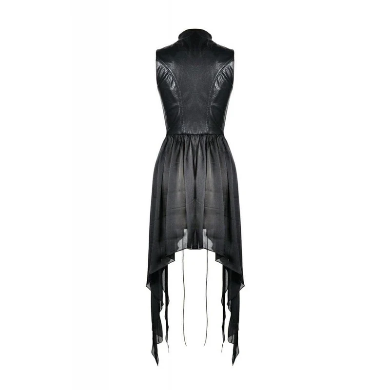 Frauen Punk Chiffon ärmellose ausgehöhlte Brust unregelmäßige Saum Jacken