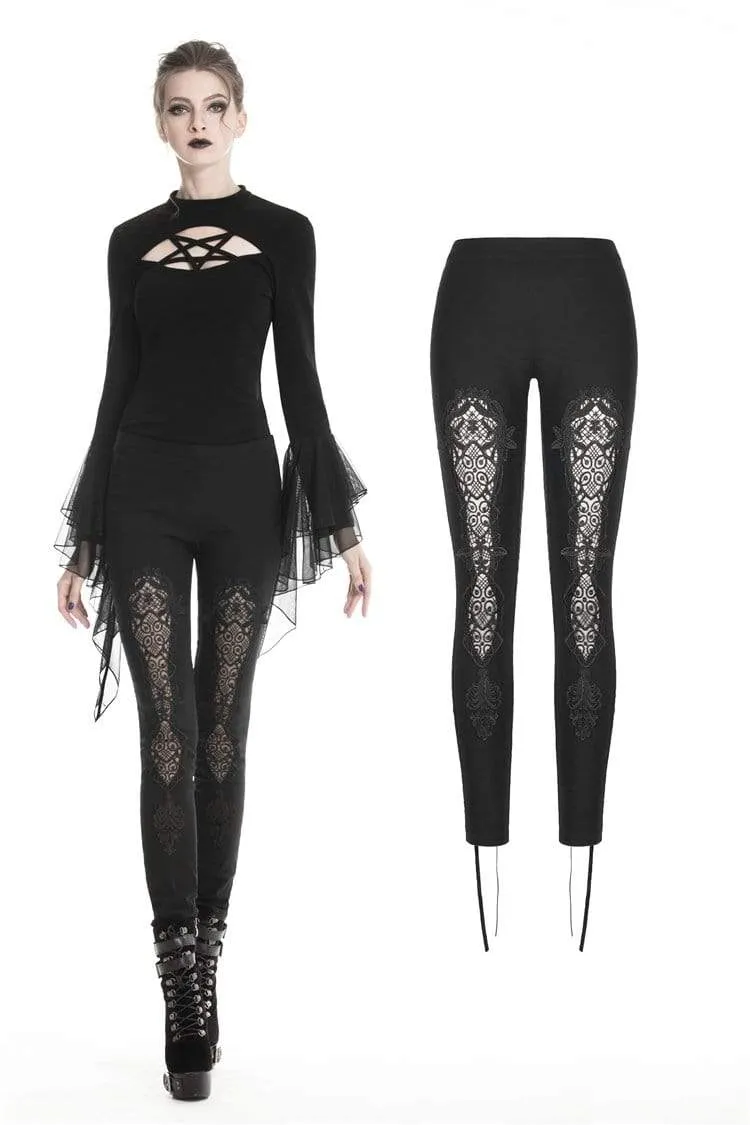 Frauen Gothic Lace-up Floral Cutout Leggings