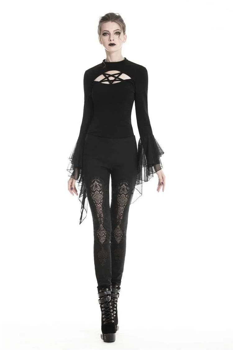Frauen Gothic Lace-up Floral Cutout Leggings