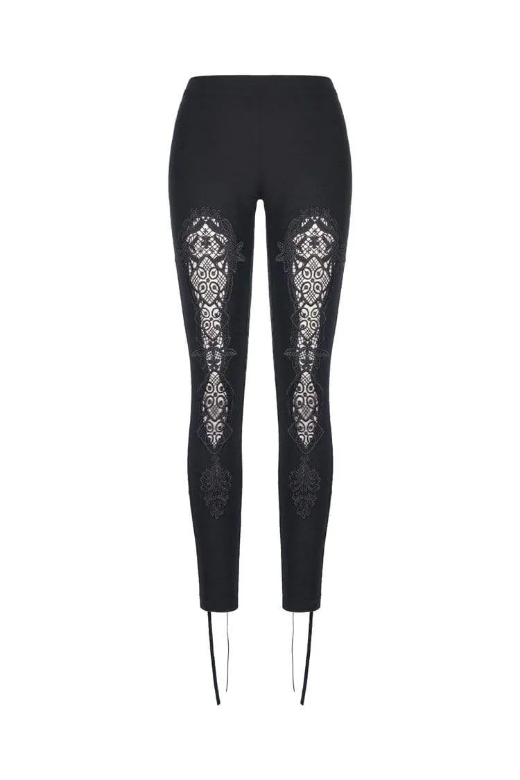 Frauen Gothic Lace-up Floral Cutout Leggings