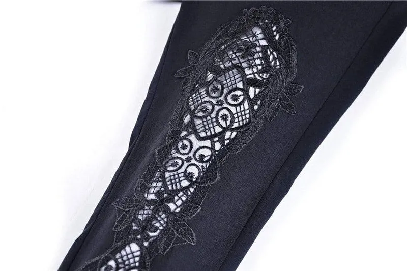 Frauen Gothic Lace-up Floral Cutout Leggings