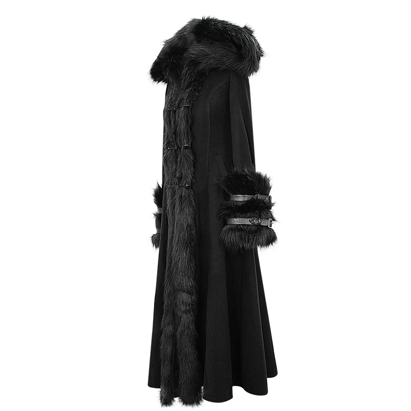 Gothic schwarze Kapuzenkleider für Damen mit abnehmbaren, flauschigen Accessoires