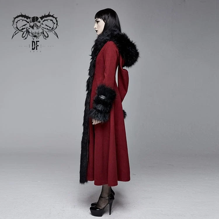 Damen Gothic Winter warme Mäntel mit abnehmbaren flauschigen Accessoires