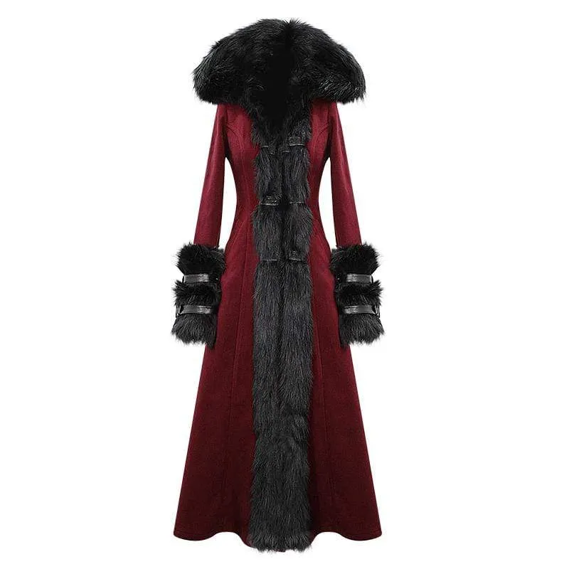Damen Gothic Winter warme Mäntel mit abnehmbaren flauschigen Accessoires