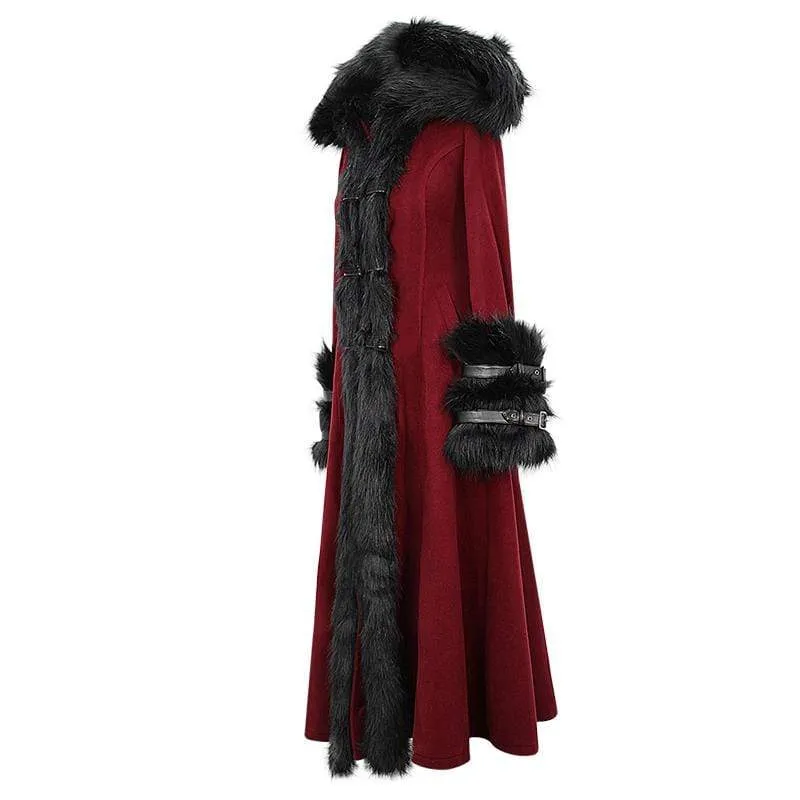 Damen Gothic Winter warme Mäntel mit abnehmbaren flauschigen Accessoires