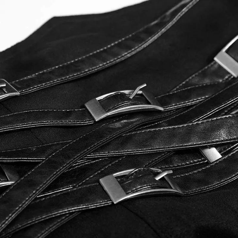 Frauen Steampunk Buckle Up Side Slit Maxirock
