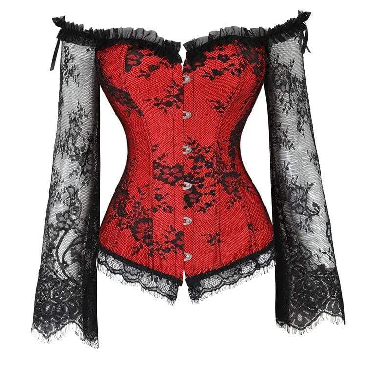 Damen Gothic Floral Lace Sleeved Overbust Korsetts