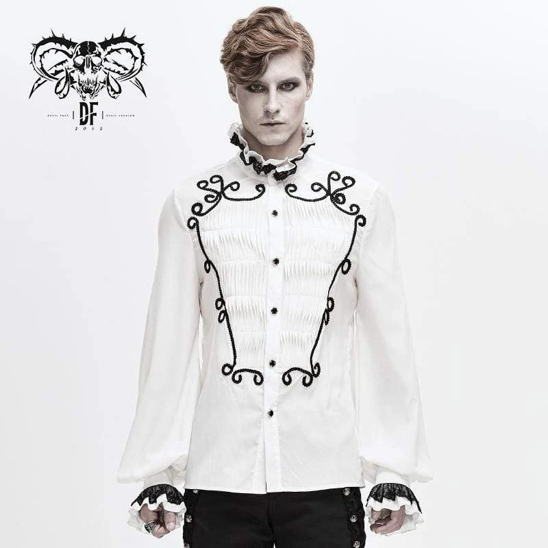 Herren Gothic Kontrastfarbe Falbala Kragen Rüschen Puff Ärmel Shirts