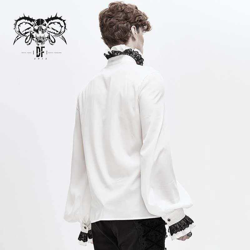 Herren Gothic Kontrastfarbe Falbala Kragen Rüschen Puff Ärmel Shirts