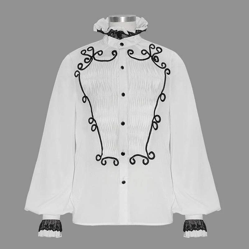 Herren Gothic Kontrastfarbe Falbala Kragen Rüschen Puff Ärmel Shirts
