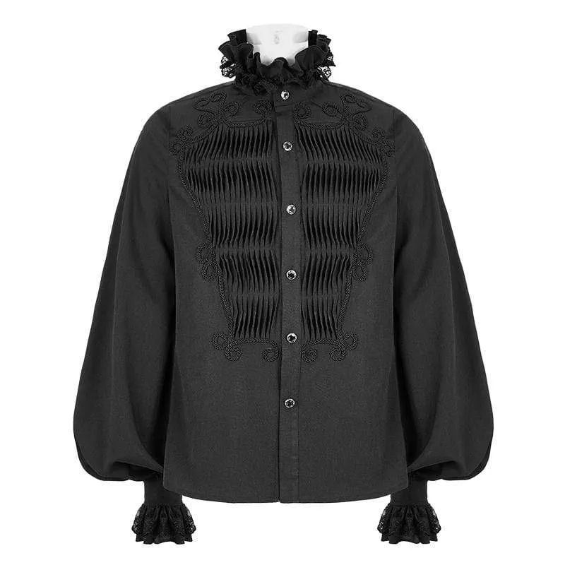 Herren Gothic Falbala Kragen Rüschen Puff Ärmel Shirts