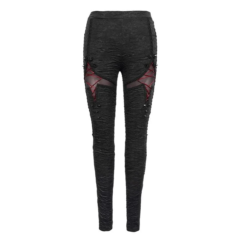 Damen Gothic zerrissene Leggings mit Nieten