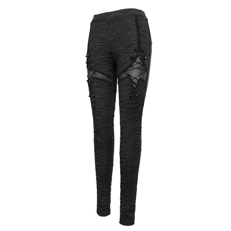 Damen Gothic zerrissene Leggings mit Nieten