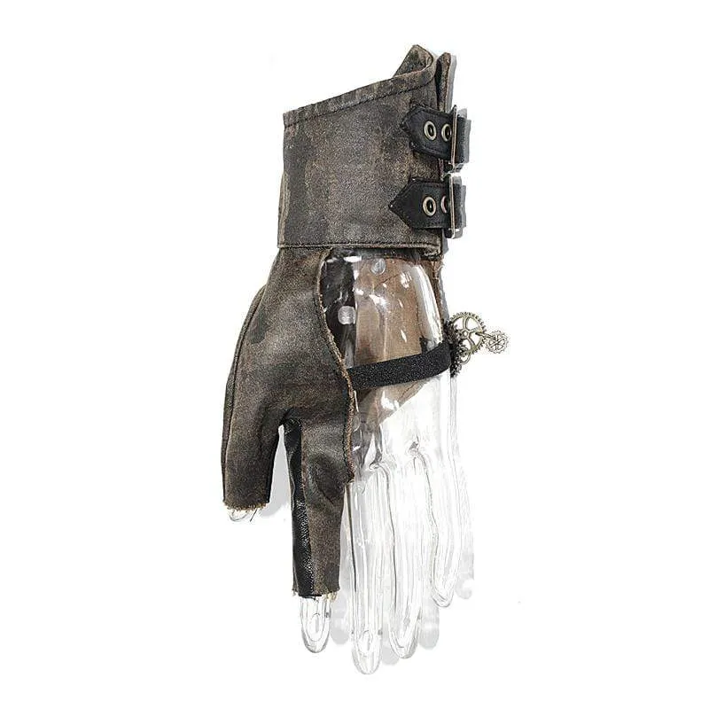 Damen Steampunk Gears Zipper Unregelmäßige Handschuhe