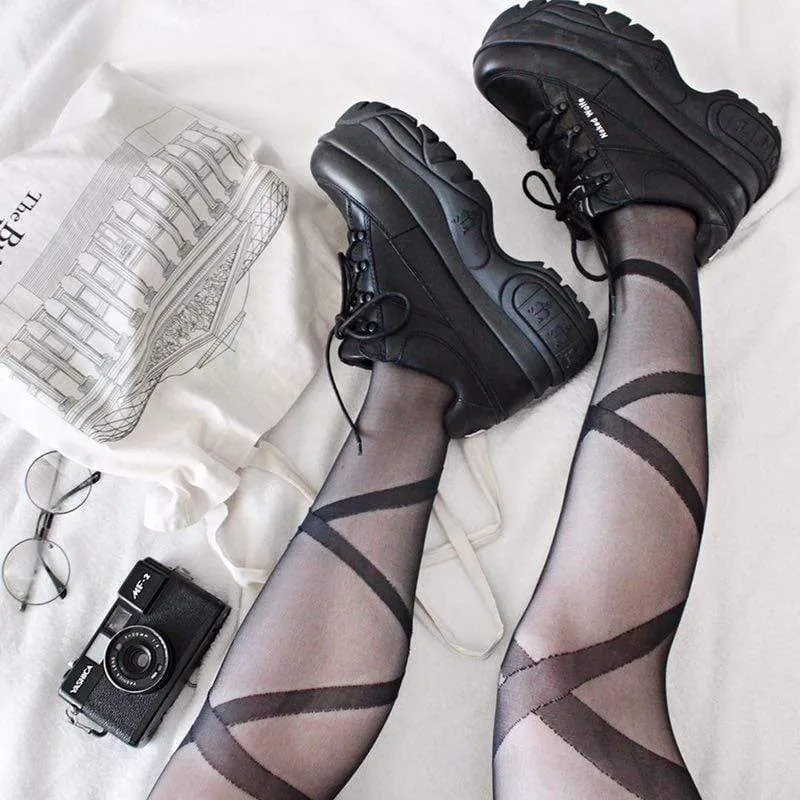 Damen Lace Sheer Straps schwarze Strümpfe