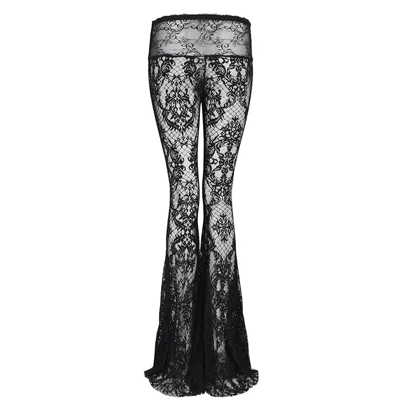Damen Gothic Flared All-Lace Hosen