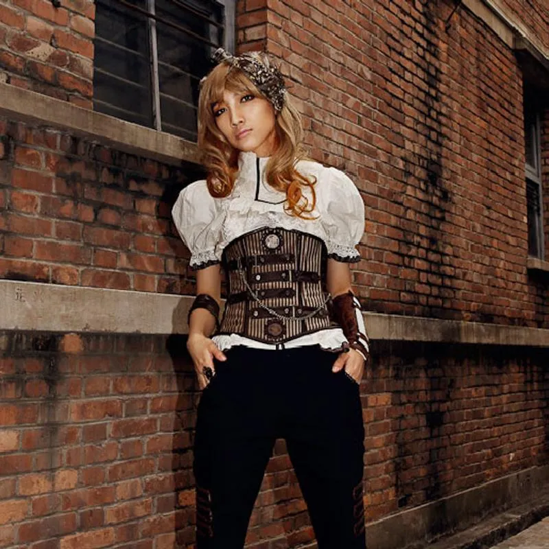 Steampunk-Leder- und Stoffkorsett für Damen