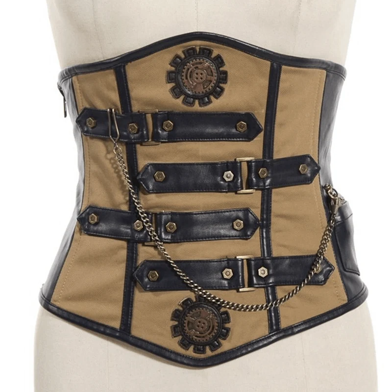 Steampunk-Leder- und Stoffkorsett für Damen