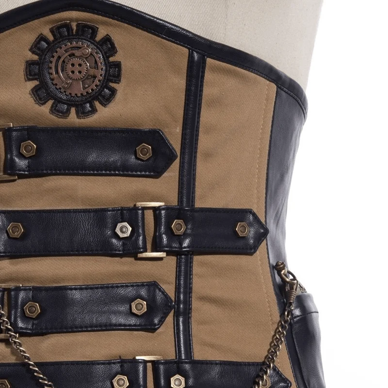 Steampunk-Leder- und Stoffkorsett für Damen