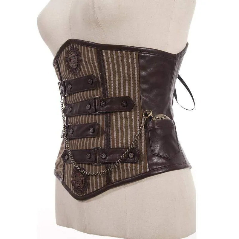 Steampunk-Leder- und Stoffkorsett für Damen