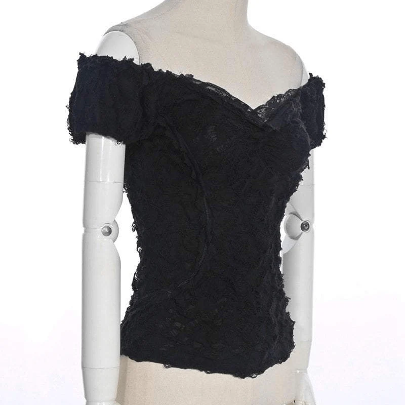 Damen Vintage Off Schulter Lace Short Top