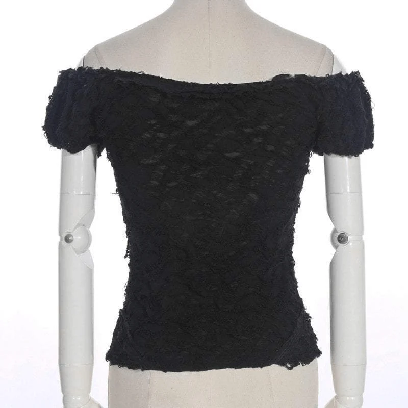 Damen Vintage Off Schulter Lace Short Top
