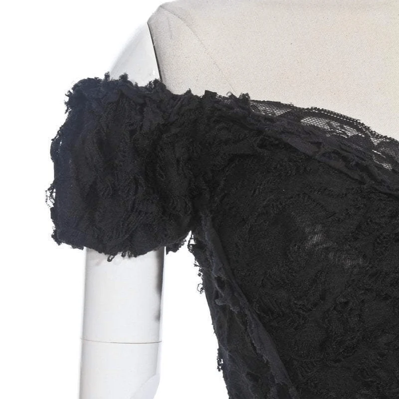 Damen Vintage Off Schulter Lace Short Top
