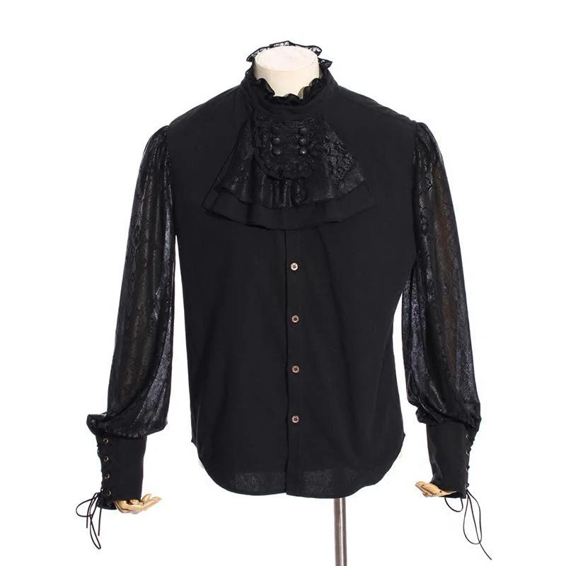 Herren Vintage Lace Ärmelshirt mit abnehmbarer Krawatte