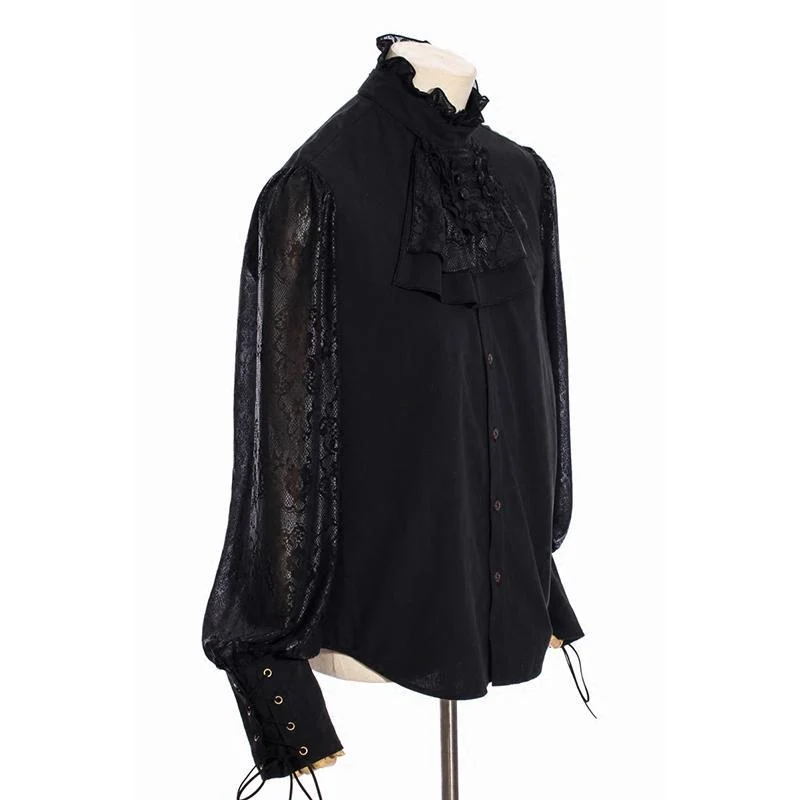 Herren Vintage Lace Ärmelshirt mit abnehmbarer Krawatte
