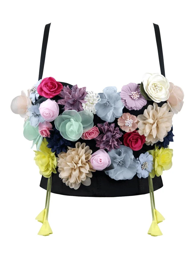 Damen 3D Simulation Flower Trägerloser Bustier Crop Top BH