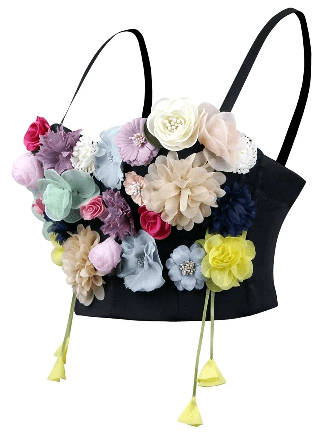 Damen 3D Simulation Flower Trägerloser Bustier Crop Top BH