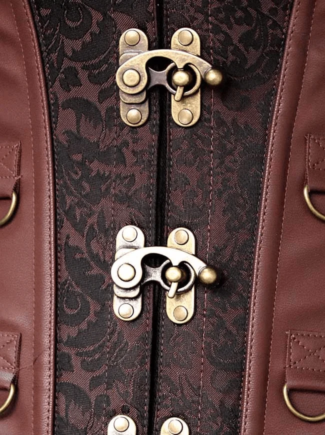 Damen Steampunk Jacquard Stahl ohne Knochen Busk Korsett mit Jacke und Gürtel