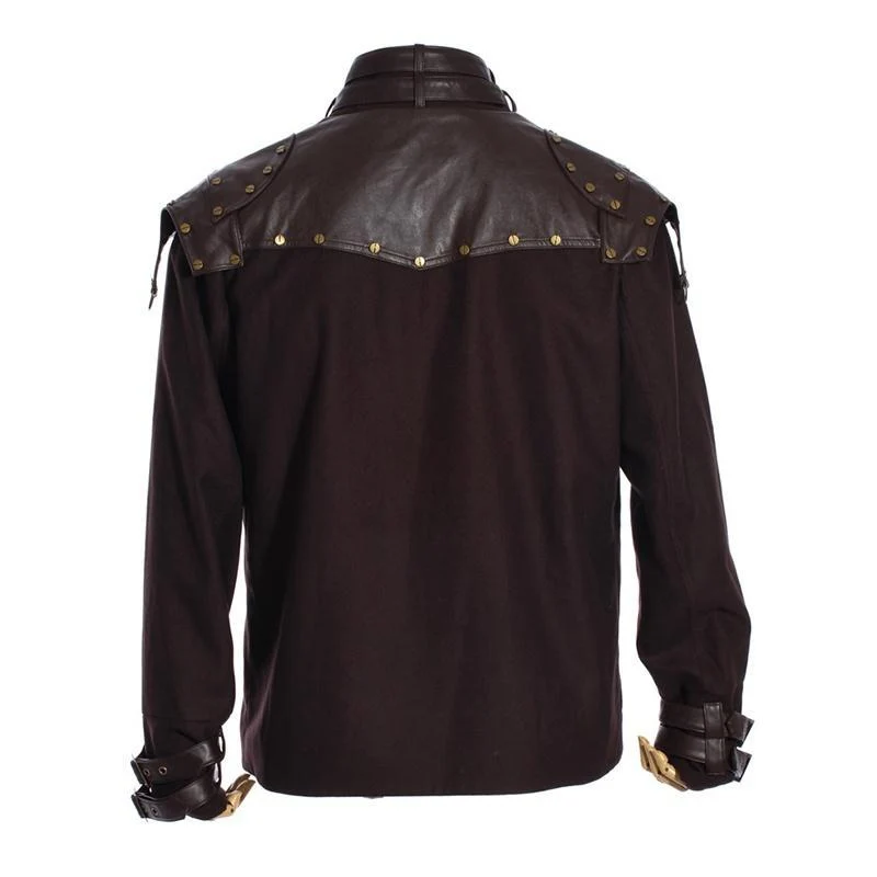 Herren Steampunk Kunstleder Epaulet Jacke