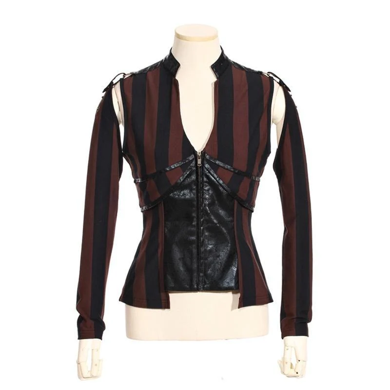 Gestreifte Steampunk-Lederweste für Damen