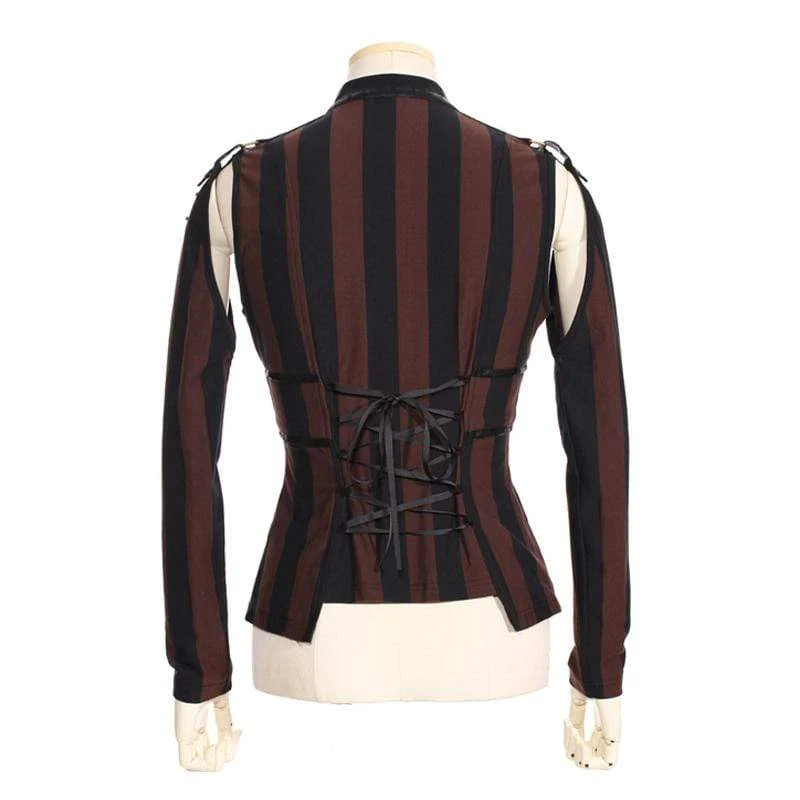 Gestreifte Steampunk-Lederweste für Damen