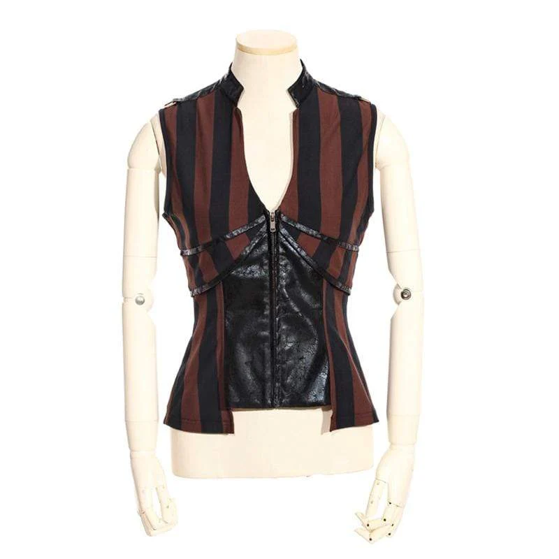 Gestreifte Steampunk-Lederweste für Damen