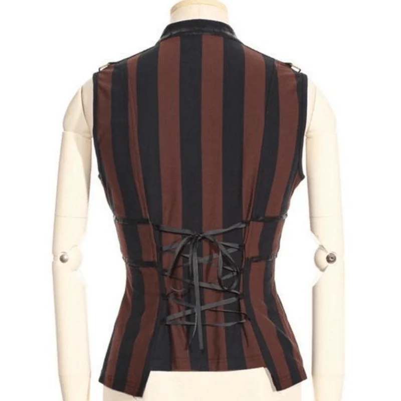 Gestreifte Steampunk-Lederweste für Damen